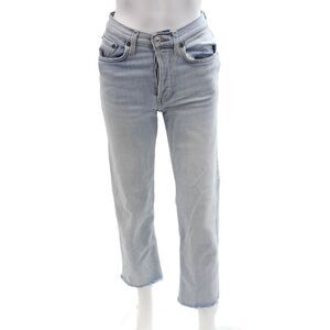 Re/Done Womens Cropped Straight Jeans Light Blue High Rise Size 24